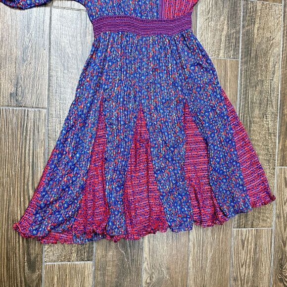 Vintage Diane Freis Dress Womens Medium Blue Red Floral Georgette Flare Boho 80s - Picture 12 of 16